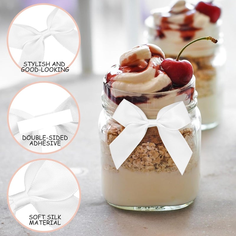 Sokfone White Satin Ribbon Bow Decor 2" Self Adhesive Premade Bows for Gift Wrapping Black Mini Bow for Treat Bags Party Favors Wedding Valentines Decorations - 50 pcs - Image 2